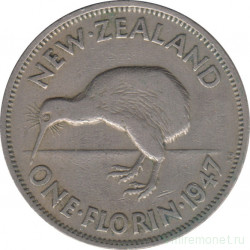 Монета. Новая Зеландия. 1 флорин 1947 год.