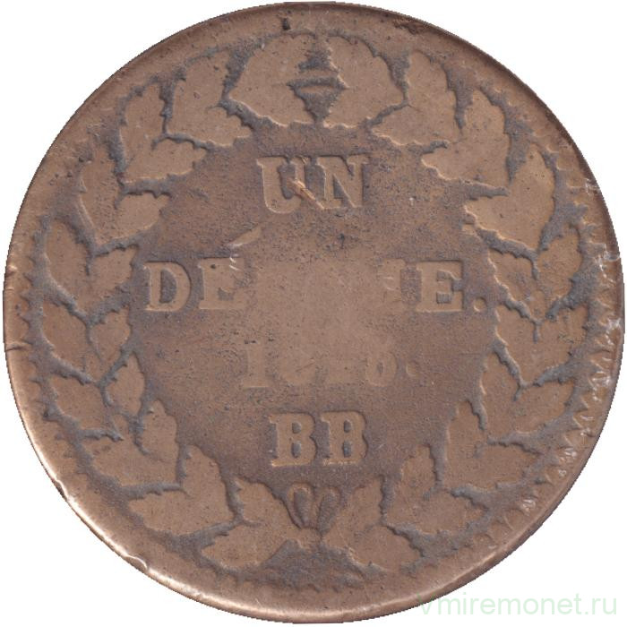 Монета. Франция. 1 десим 1815 год. Монограмма "L". BB.