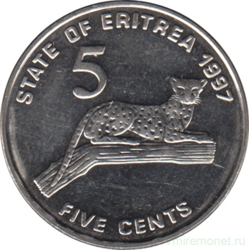 Монета. Эритрея. 5 центов 1997 год.