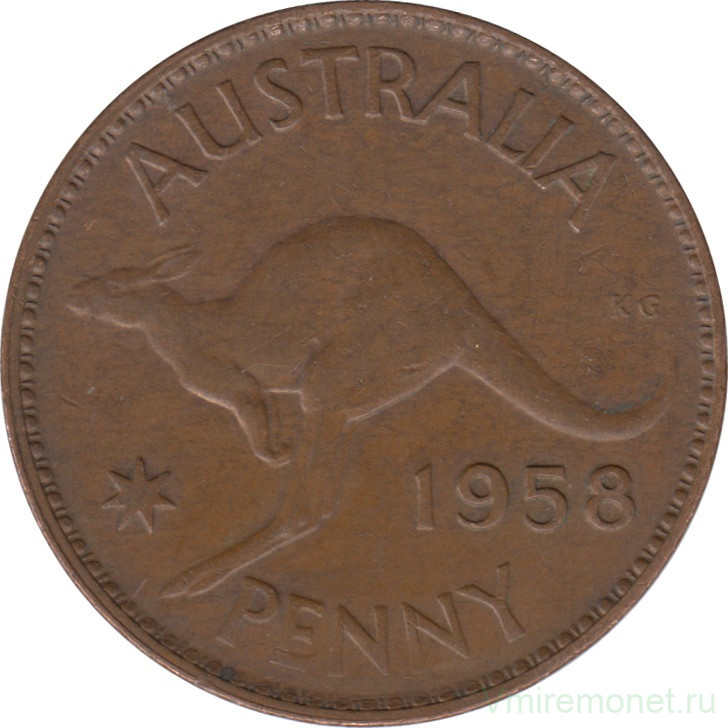 Монета. Австралия. 1 пенни 1958 год.