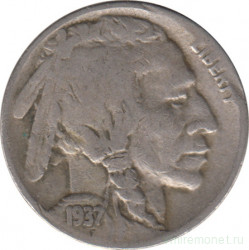 Монета. США. 5 центов 1937 год. Монетный двор D.