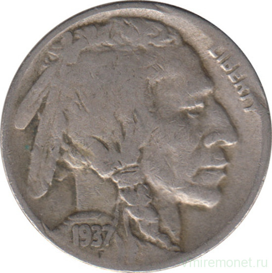 Монета. США. 5 центов 1937 год. Монетный двор D.
