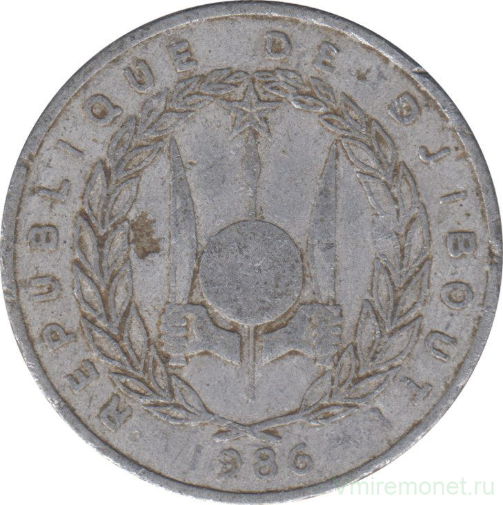 Монета. Джибути. 5 франков 1986 год.