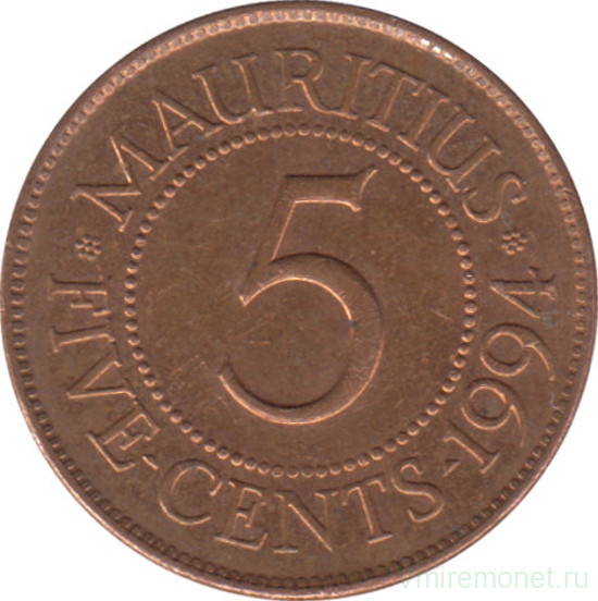Монета. Маврикий. 5 центов 1994 год.