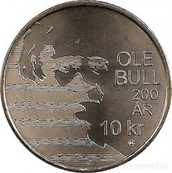 Монета. Норвегия. 10 крон 2010 год. 200 лет со дня рождения Оле Булла.