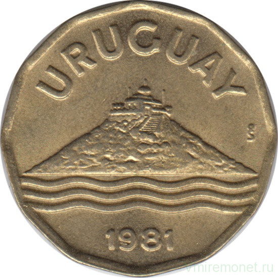 Монета. Уругвай. 20 сентесимо 1981 год.