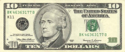 Банкнота. США. 10 долларов 1999 год. Тип 506.
