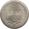  Монета. Турция. 1000 лир 1991 год. ав.