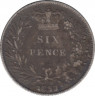 Монета. Великобритания. 6 пенсов 1853 год. ав.