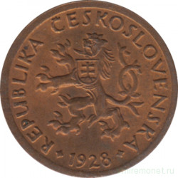 Монета. Чехословакия. 10 геллеров 1928 год.