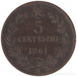 Монета. Италия. 5 чентезимо 1861 год. M.