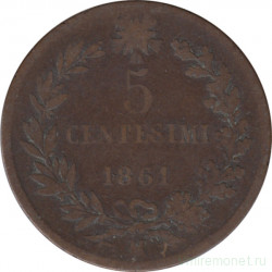 Монета. Италия. 5 чентезимо 1861 год. М.