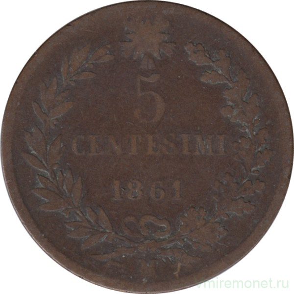 Монета. Италия. 5 чентезимо 1861 год. М.