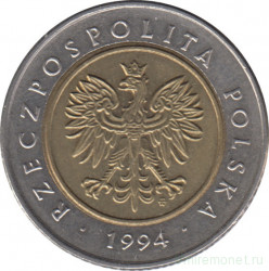 Монета. Польша. 5 злотых 1994 год.