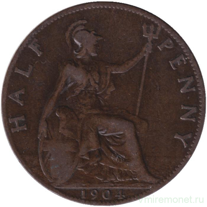 Монета. Великобритания. 1/2 пенни 1904 год.