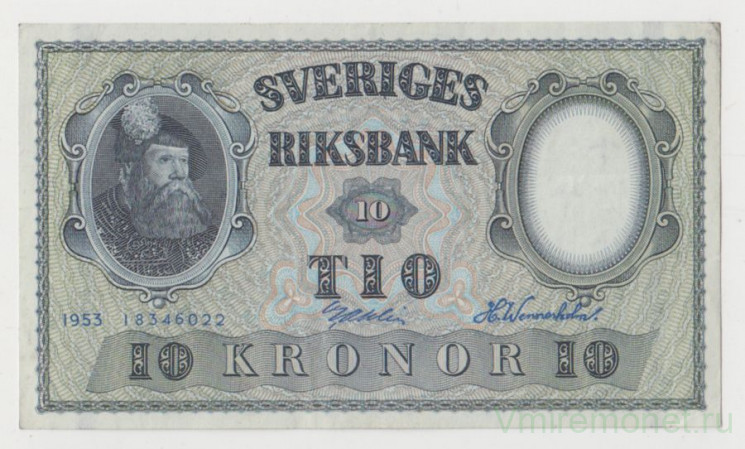 Банкнота. Швеция. 10 крон 1953 год.