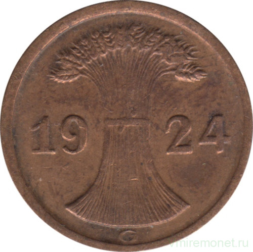 Монета. Германия. Веймарская республика. 2 рентенпфеннига 1924 год. Монетный двор - Карлсруэ (G).