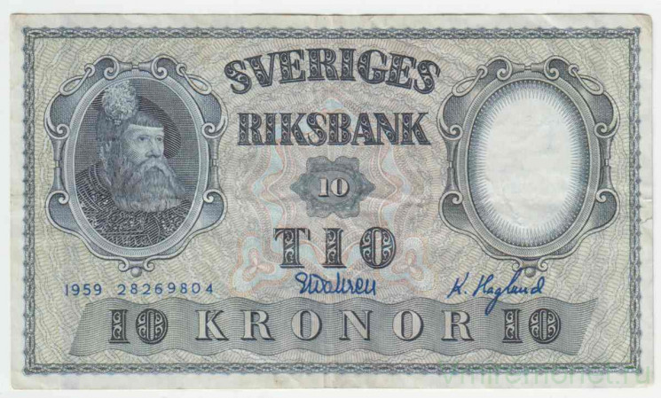 Банкнота. Швеция. 10 крон 1959 год. Тип 43g(13).