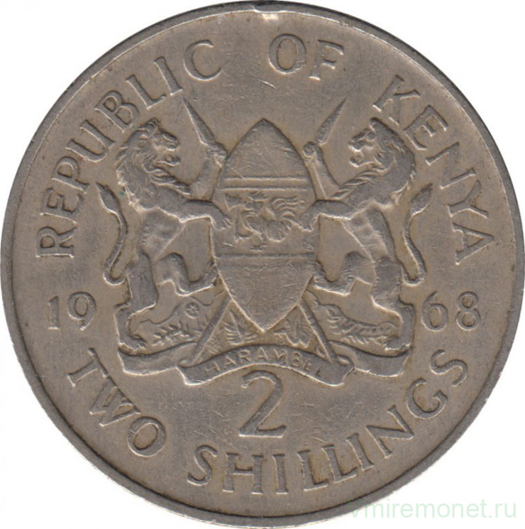 Монета. Кения. 2 шиллинга 1968 год.