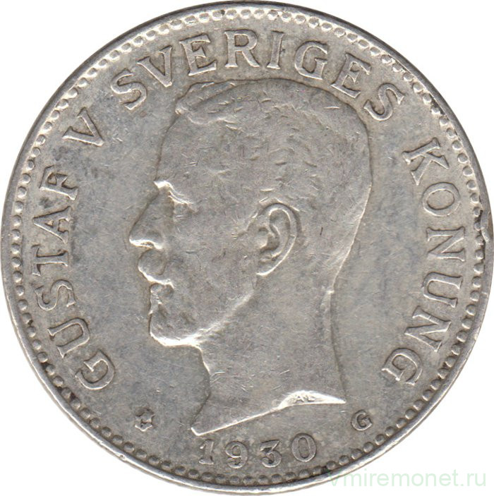 Монета. Швеция. 2 кроны 1930 год.