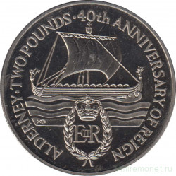 Монета. Олдерни. 2 фунта 1992 год. 40 лет правления Королевы Елизаветы II.