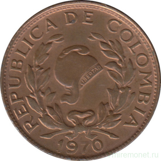 Монета. Колумбия. 5 сентаво 1970 год.