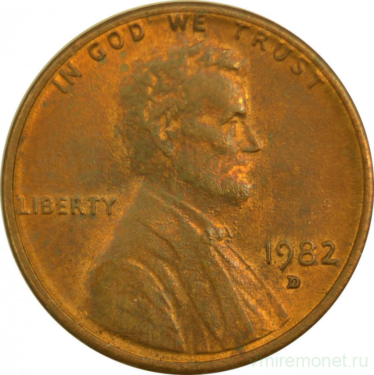 Монета. США. 1 цент 1982 год. Монетный двор D.