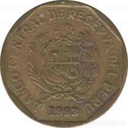 Монета. Перу. 5 сентимо 1993 год.