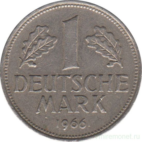 Монета. ФРГ. 1 марка 1966 год. Монетный двор - Гамбург (J).