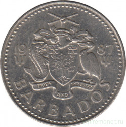 Монета. Барбадос. 25 центов 1987 год.