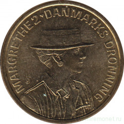 Монета. Дания. 20 крон 1990 год. 50 лет королеве Маргарете II.