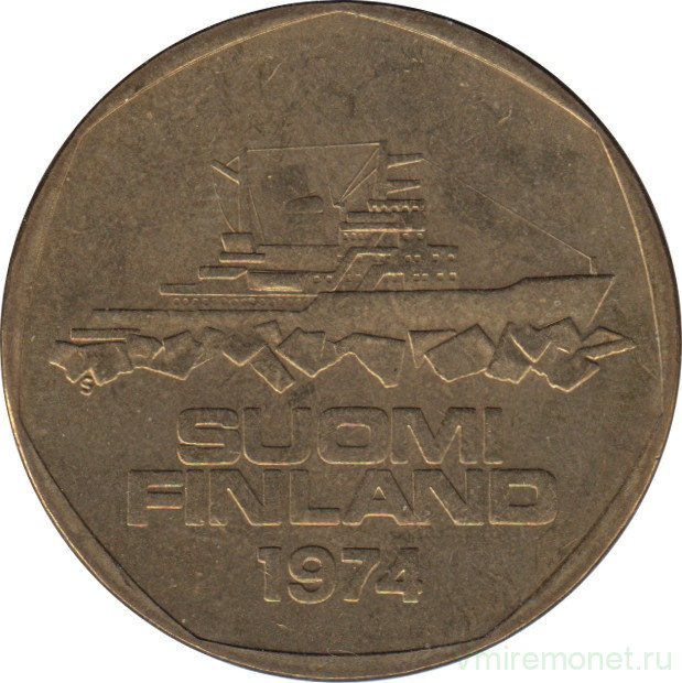 Монета. Финляндия. 5 марок 1974 год. Ледокол Варма.