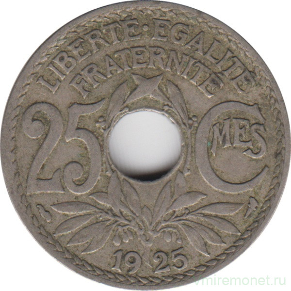 Монета. Франция. 25 сантимов 1925 год.