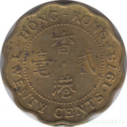 Монета. Гонконг. 20 центов 1978 год.