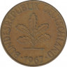 Монета. ФРГ. 10 пфеннигов 1967 год. Монетный двор - Карлсруэ (G). ав.