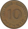 Монета. ФРГ. 10 пфеннигов 1967 год. Монетный двор - Карлсруэ (G). рев.