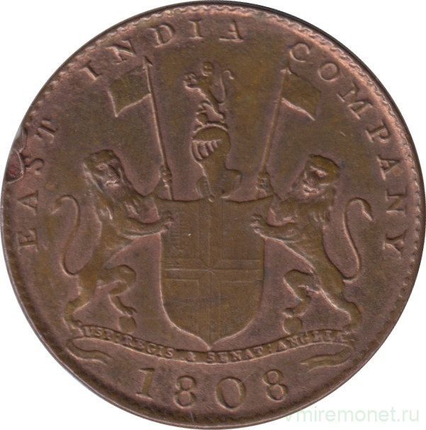 Монета. Британская Индия. Мадрас. 10 кэш 1808 год.