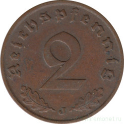 Монета. Германия. Третий Рейх. 2 рейхспфеннига 1939 год. Монетный двор - Гамбург (J).