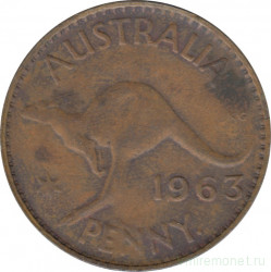 Монета. Австралия. 1 пенни 1963 год. Точка после "PENNY".