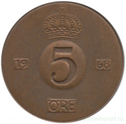 Монета. Швеция. 5 эре 1968 год.