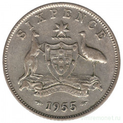 Монета. Австралия. 6 пенсов 1955 год. 
