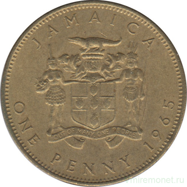 Монета. Ямайка. 1 пенни 1965 год.