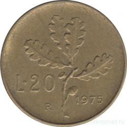 Монета. Италия. 20 лир 1975 год.