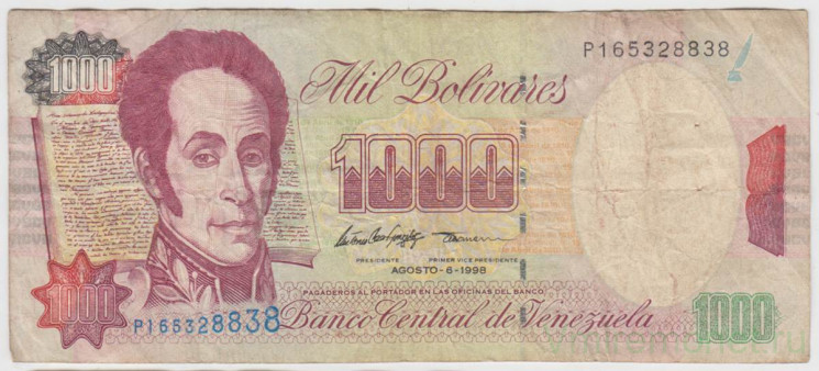 Банкнота. Венесуэла. 1000 боливаров 1998 год.