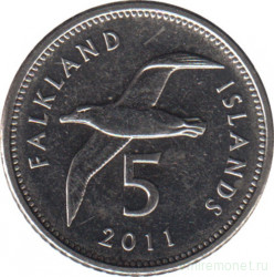 Монета. Фолклендские острова. 5 пенсов 2011 год.