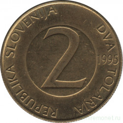 Монета. Словения. 2 толара 1995 год (Цифра 5 хвост приспущен - Б).