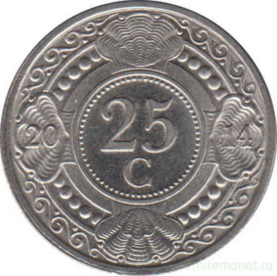 Монета. Нидерландские Антильские острова. 25 центов 2014 год.