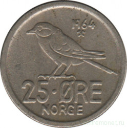 Монета. Норвегия. 25 эре 1964 год.