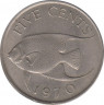 Монета. Бермудские острова. 5 центов 1970 год. ав.