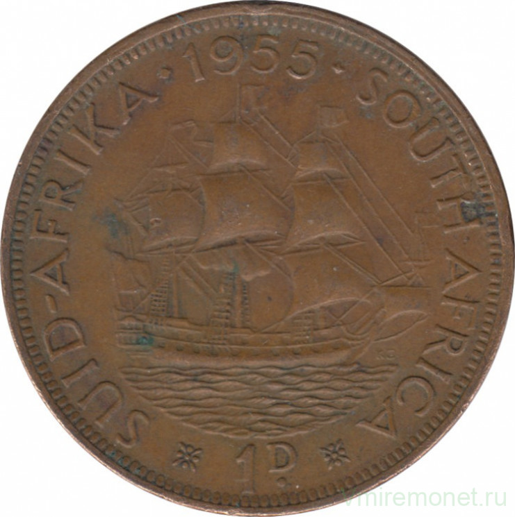 Монета. Южно-Африканская республика (ЮАР). 1 пенни 1955 год.